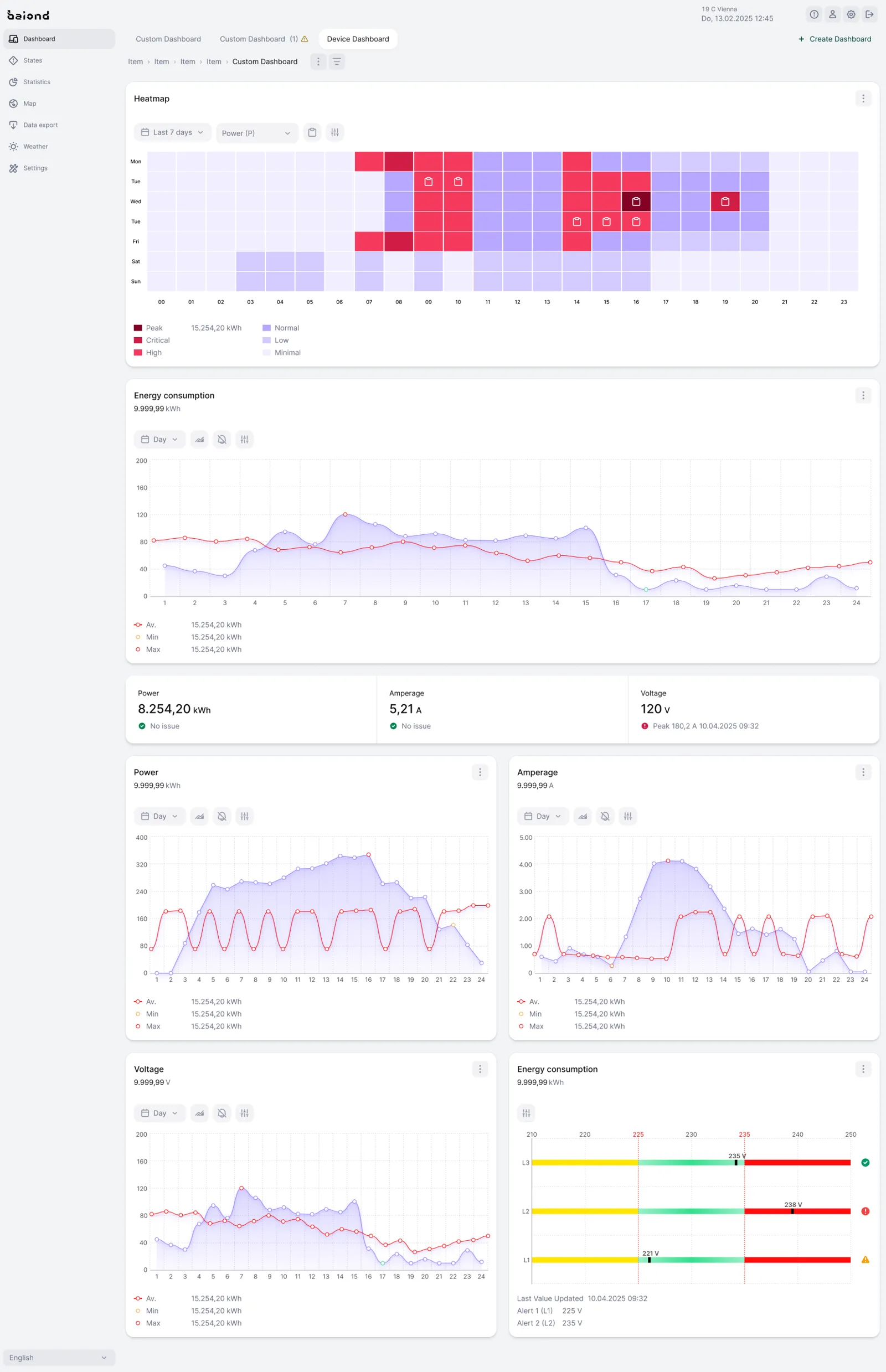 baiond platform — device view with live states and protocol details